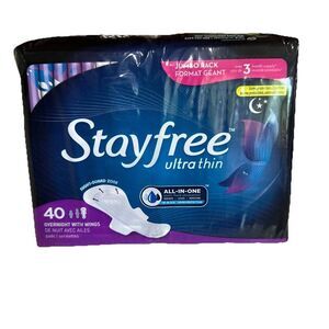 Stayfree Ultra Thin Overnight Pads with Wings, Overnight Absorption - 40 pads x1